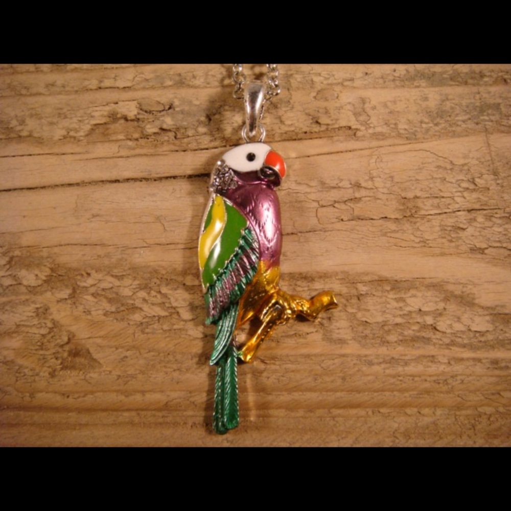 Parrot crystal hand painted necklace
